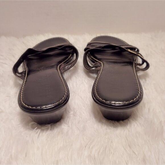 Womens Strappy Sandals Size 9 Made in Italy Black Leather Slip On 1.5" Wedge - Picture 4 of 12